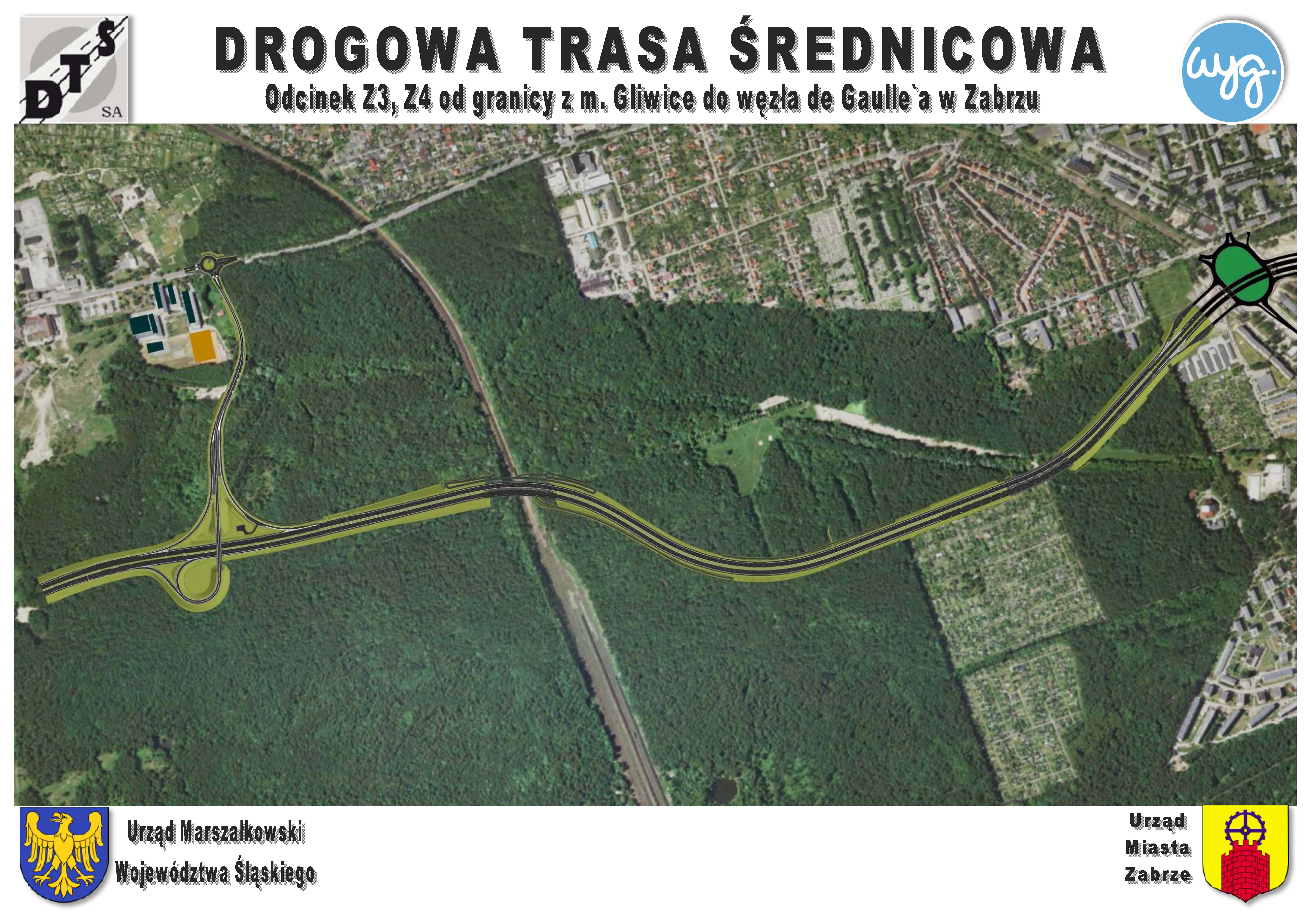 Odcinek Z3, Z4 od granicy z m.Gliwice do węzła de Gaulle'a w Zabrzu Odcinek Z3, Z4 od granicy z m.Gliwice do węzła de Gaulle'a w Zabrzu